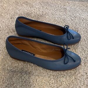 Margaux the Demi Blue Leather Ballet Flats with Bow 6.5